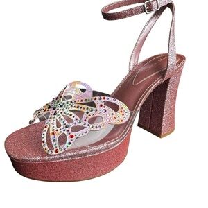 Copper Key Marigold Rhinestone Pink Butterfly Platform Sandals Size 9 1/2 NWOB